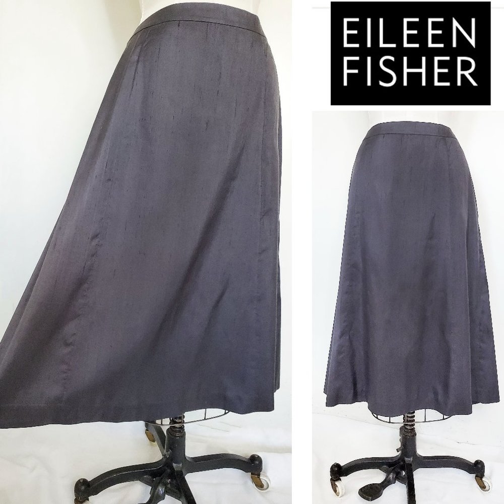 Eileen Fisher Womens Dark Grey Dupioni Silk A-line Skirt S